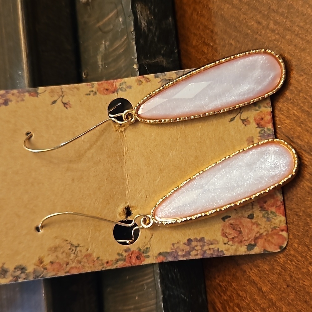 PALE Pink and Gold Toned Dangle Earrings